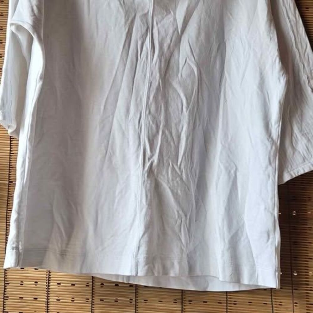 Caslon White Cotton Knit Top Women's Medium 3/4 Sleeve Casual V Neck Shirt